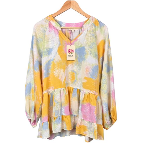 Entro Blouse Womens Multi Pastel Tiered A-Line Peplum Summer Lagenlook Y2K Large - Picture 1 of 8